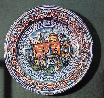 Delfter Teller mit Ansichten des Tower of London, von oben, ca. 1600 von English School